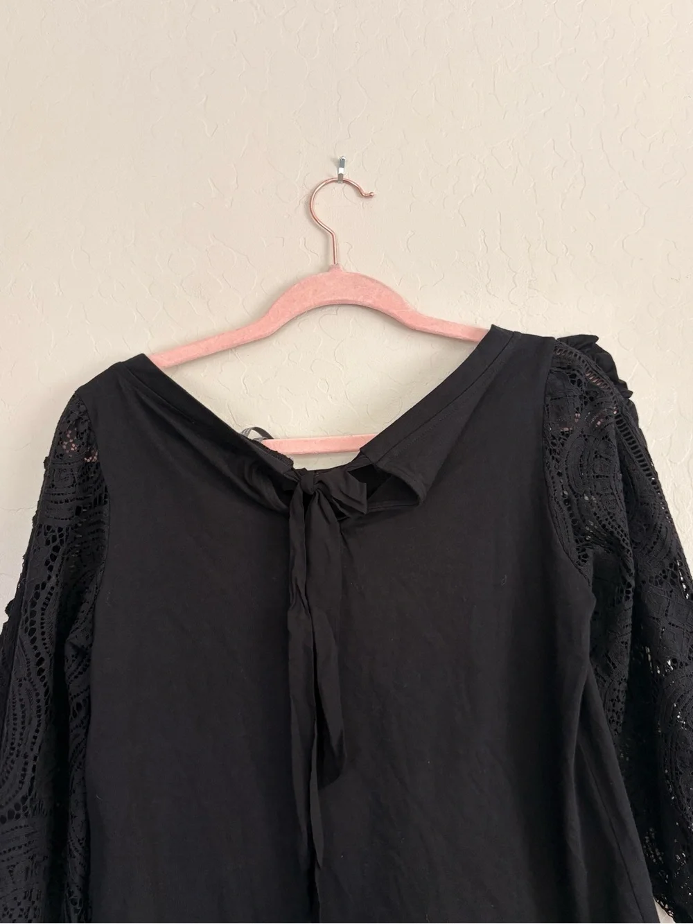 Anthropologie Nina Lace Sleeve Tie Back Top Black Cotton Blouse Small Boho